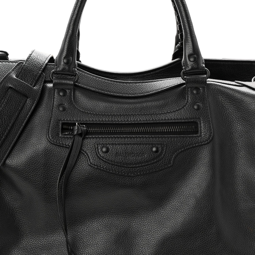 Grained Calfskin Neo Classic Black Hardware Large Top Handle Bag Black