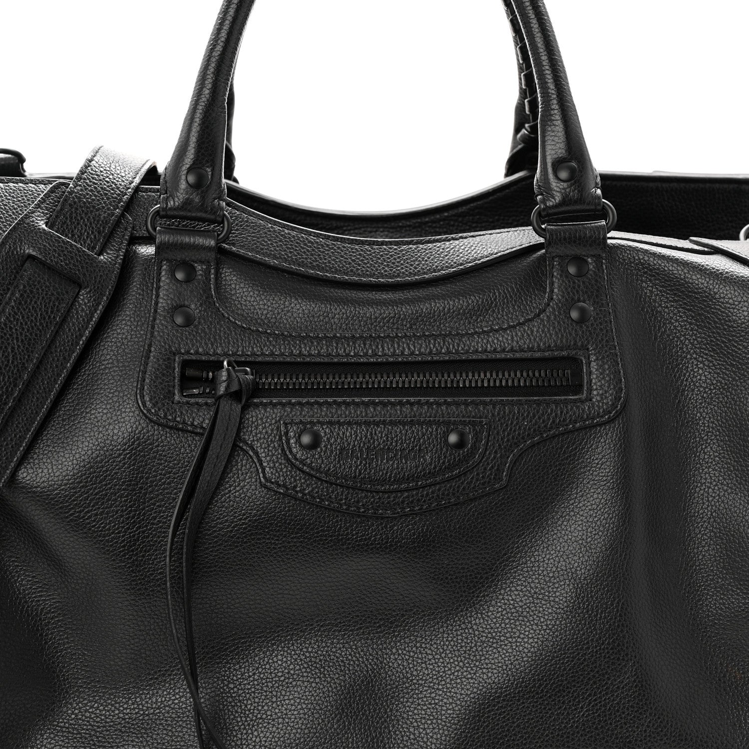 Grained Calfskin Neo Classic Black Hardware Large Top Handle Bag Black