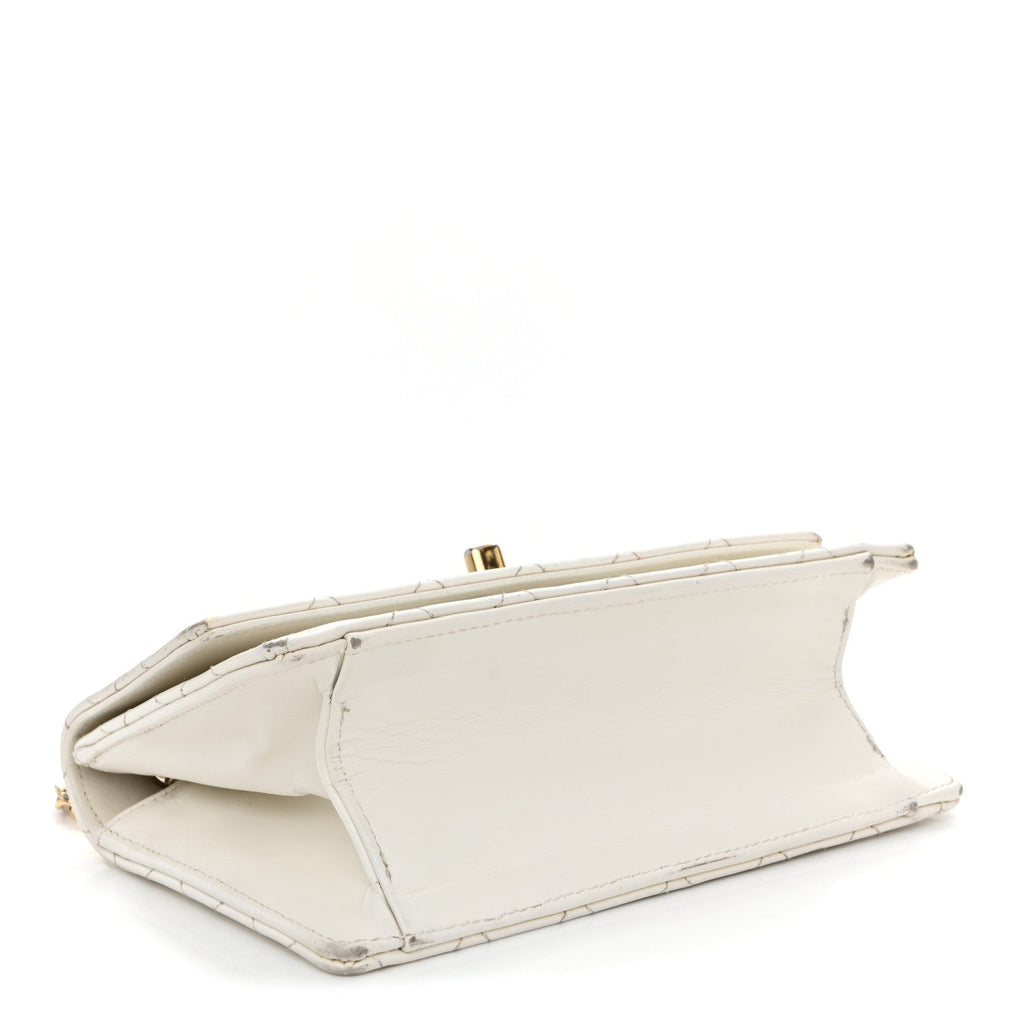 Glazed Calfskin Quilted Small Flap White