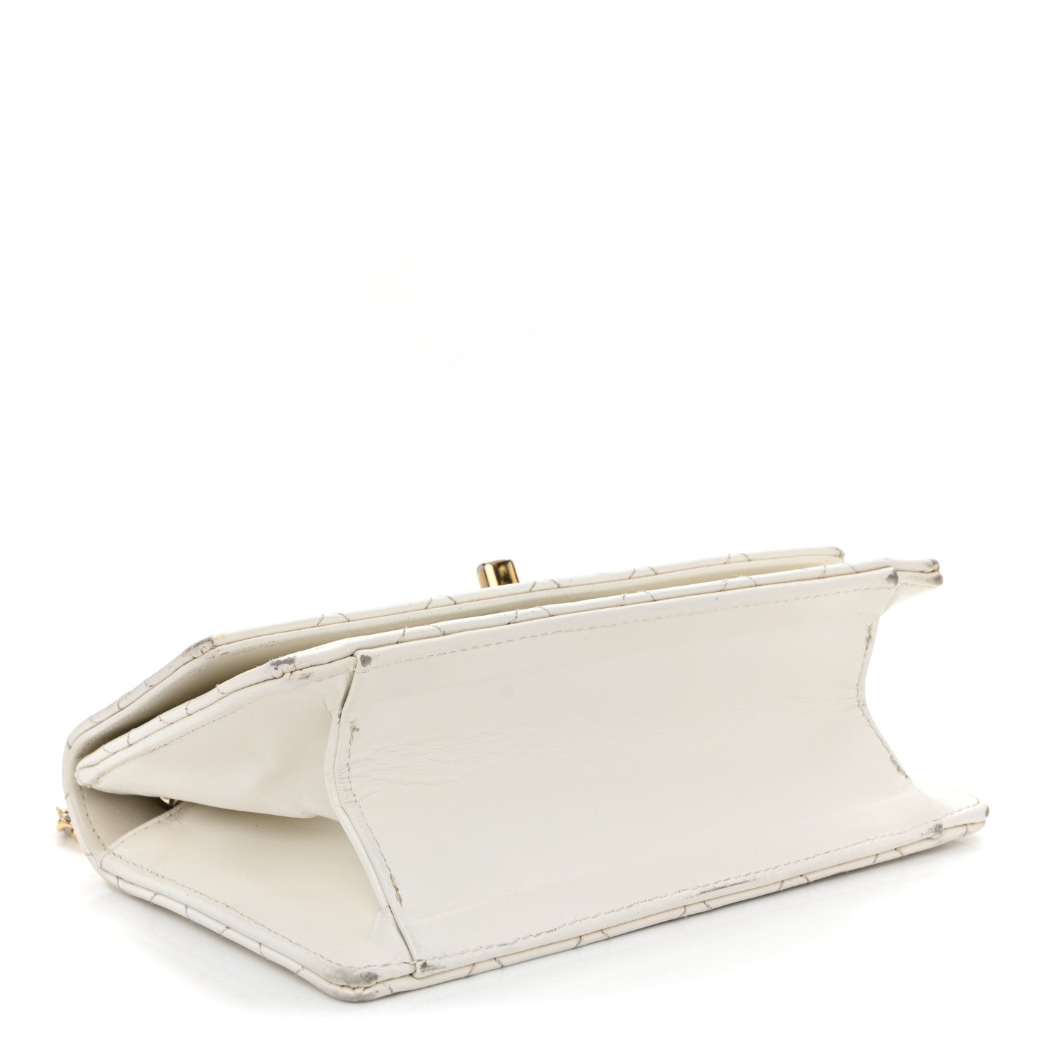 Glazed Calfskin Quilted Small Flap White