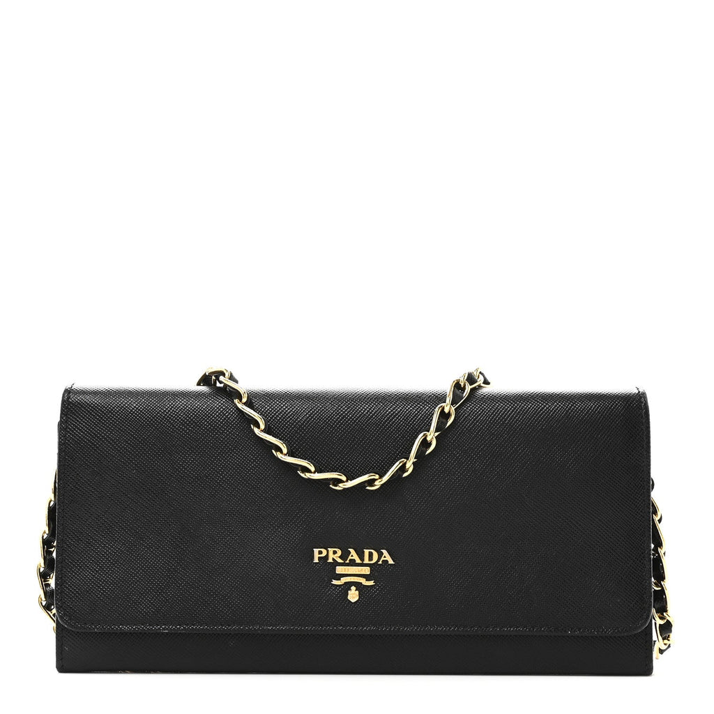 Saffiano Metal Oro Chain Wallet Black