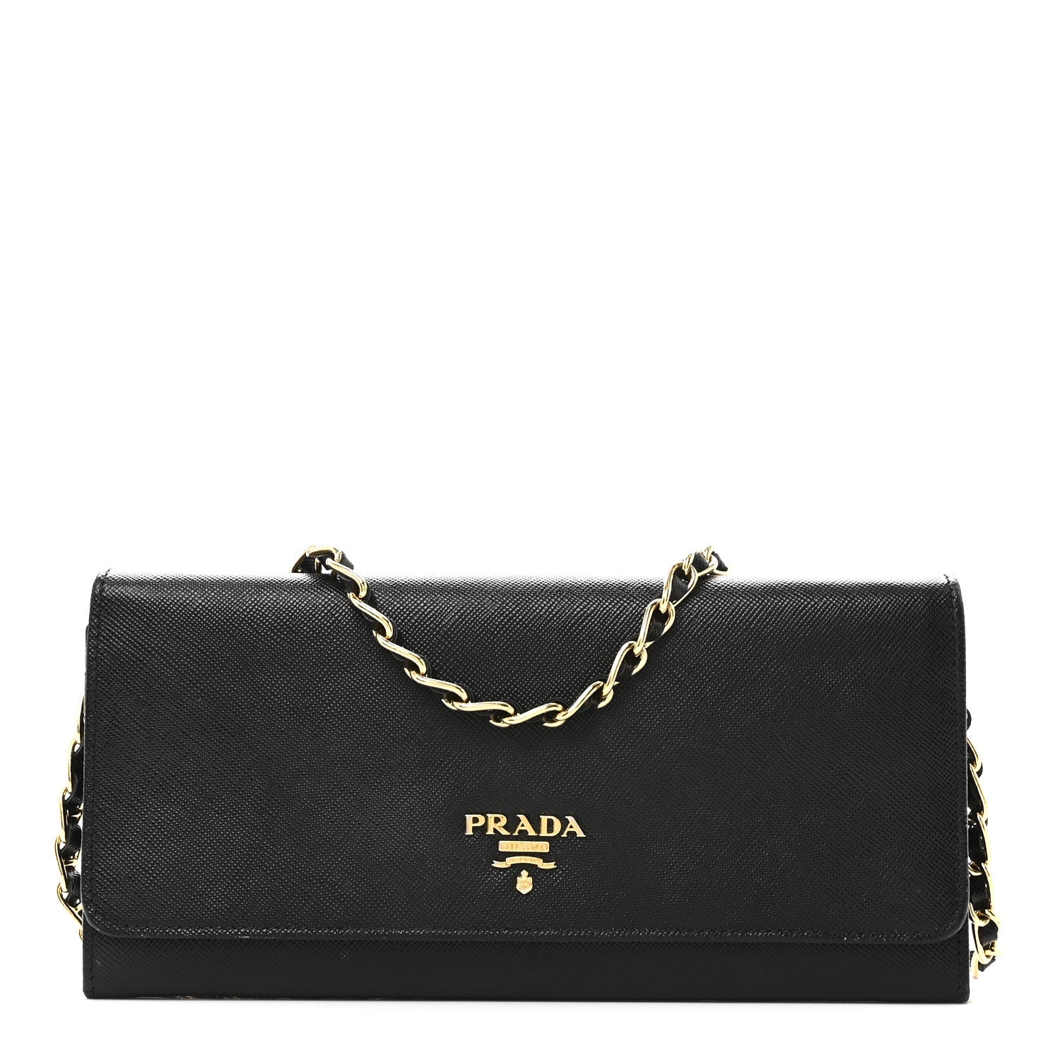 Saffiano Metal Oro Chain Wallet Black