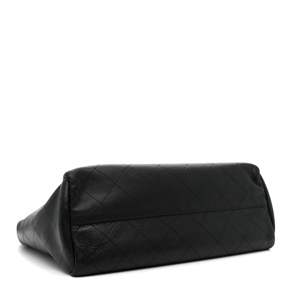 Caviar Stitched Large Lady Coco Shopping Tote Black