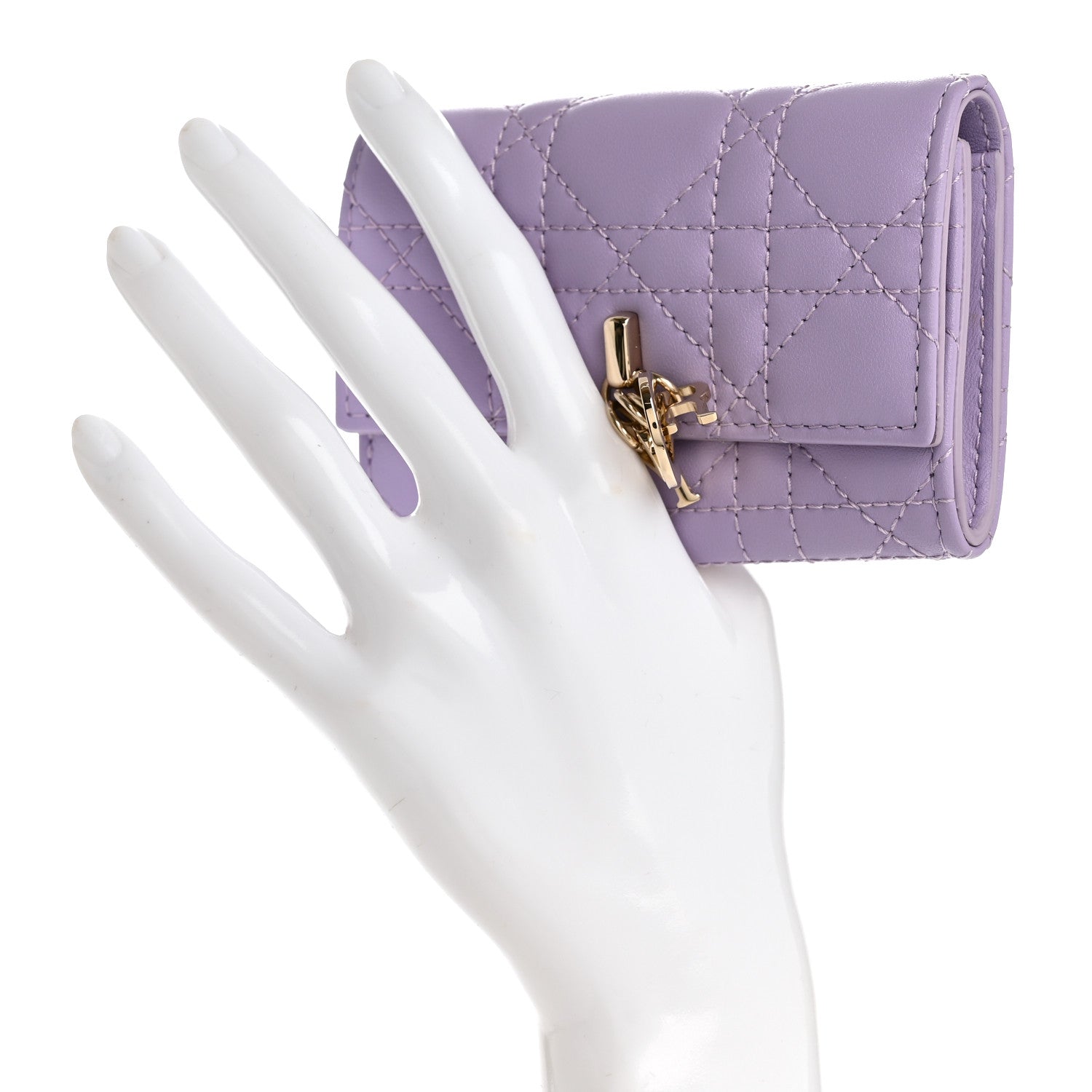 Lambskin Cannage Miss Dior Glycine Wallet Purple