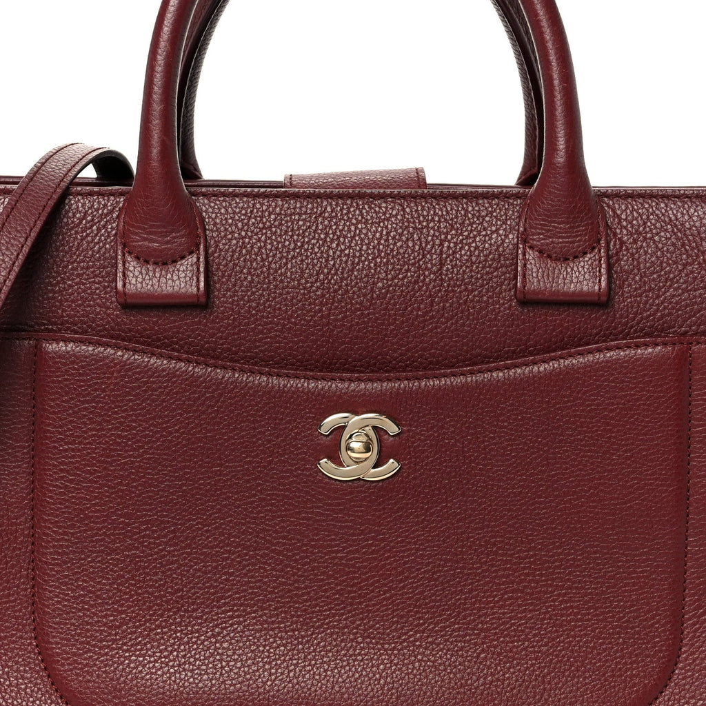 Grained Calfskin Small Neo Executive Shopper Tote Burgundy