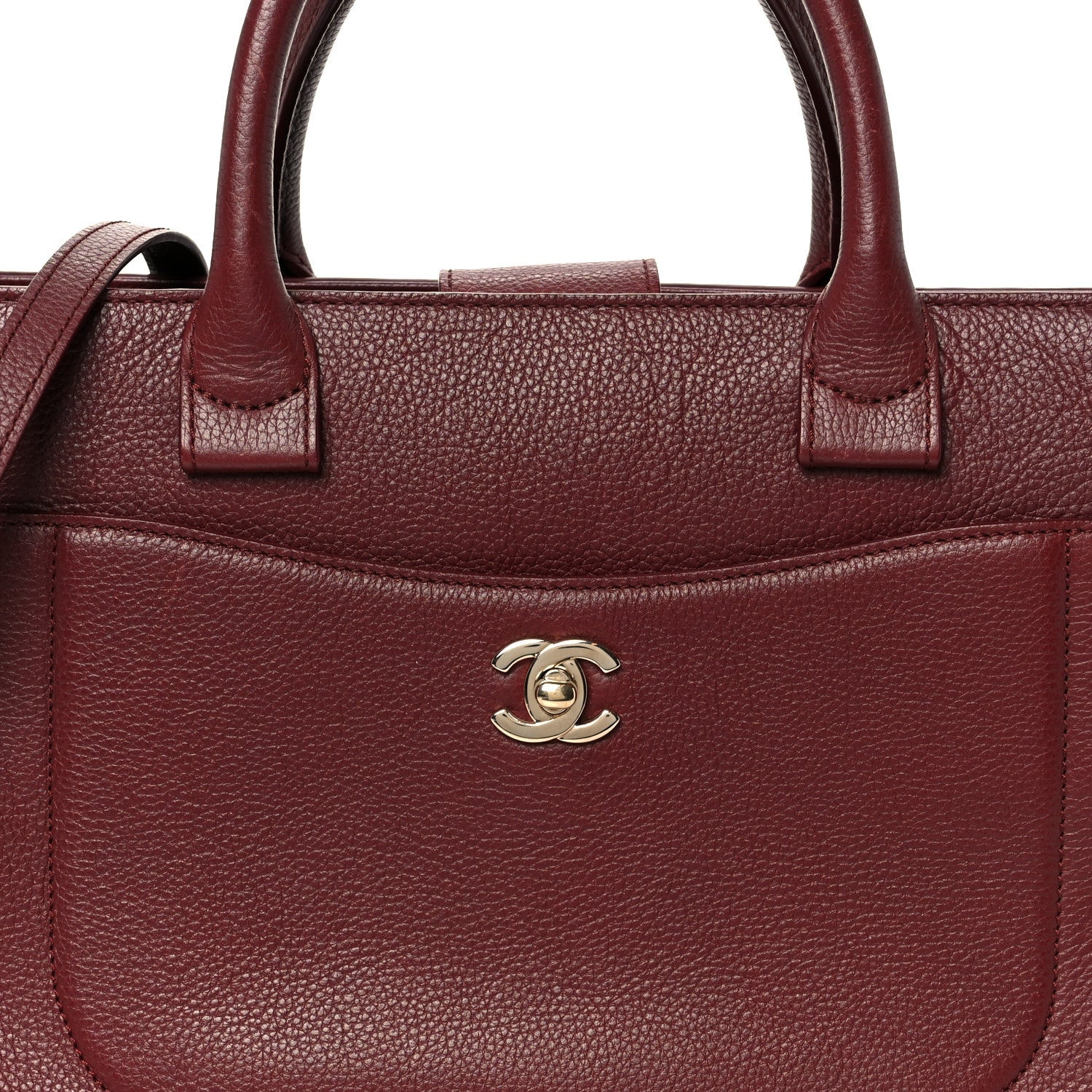 Grained Calfskin Small Neo Executive Shopper Tote Burgundy