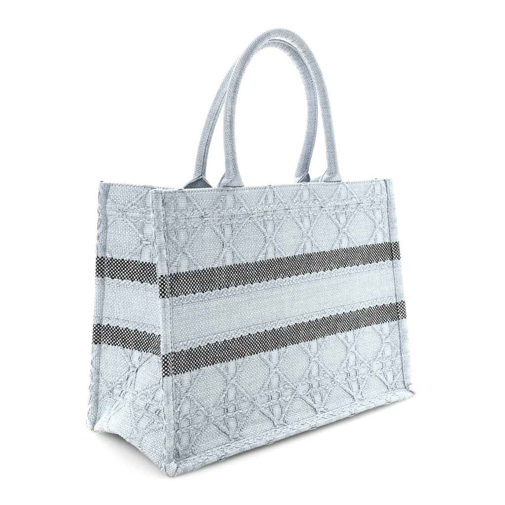 Raffia Cannage Medium Book Tote Blue