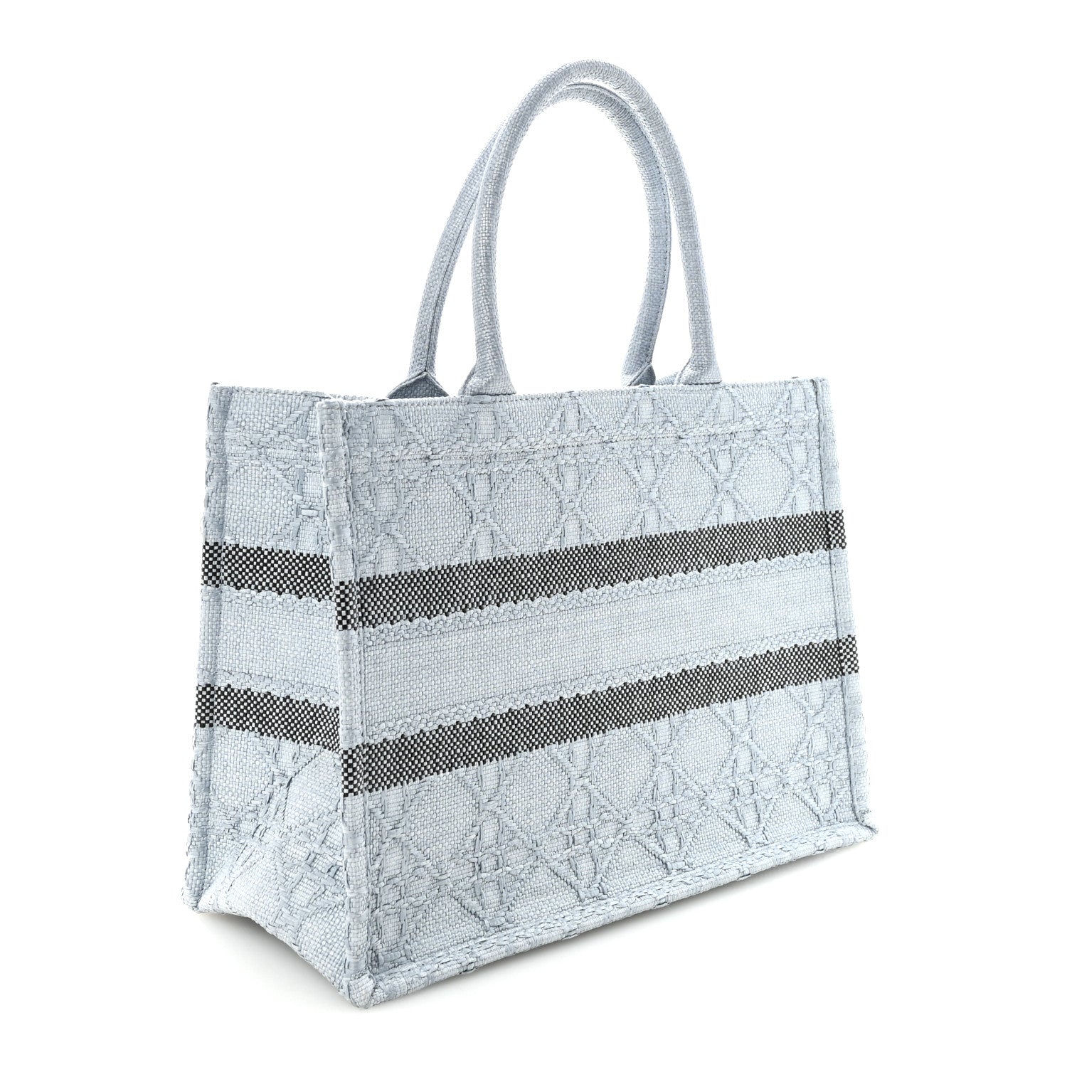 Raffia Cannage Medium Book Tote Blue