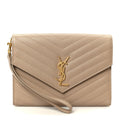 Grain De Poudre Matelasse Chevron Monogram Cassandre Flap Pouch Dark Beige