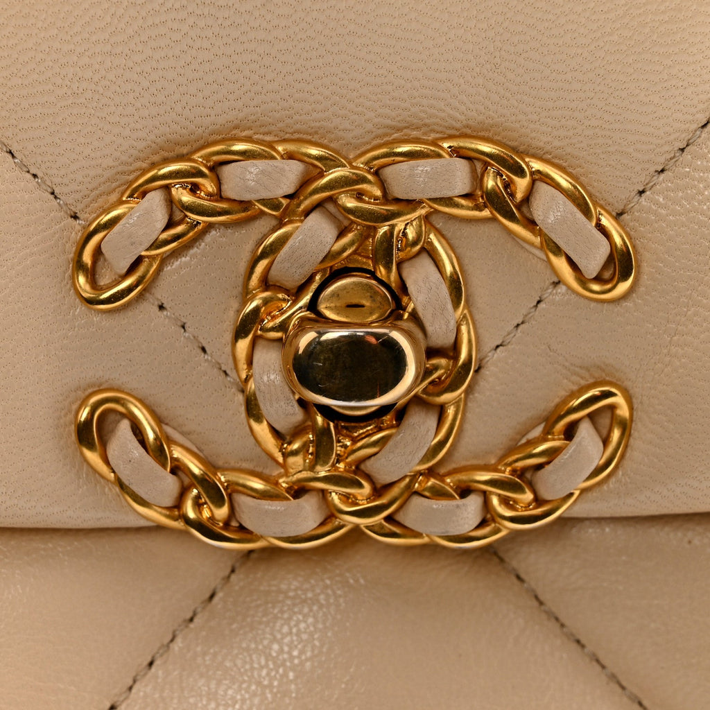 Goatskin Quilted Medium Chanel 19 Flap Beige