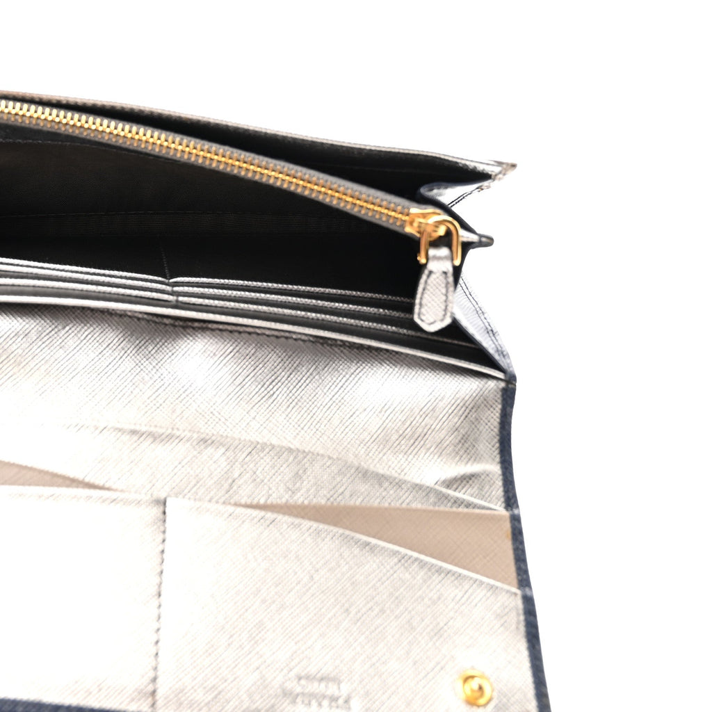 Saffiano Metal Continental Flap Wallet Baltico Argento