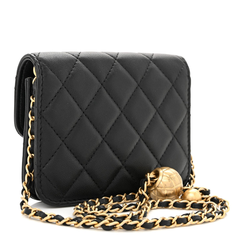 Lambskin Quilted Pearl Crush Flap With Chain Black