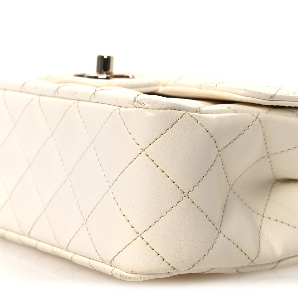 Lambskin Quilted Mini Crystal Top Handle Rectangular Flap White
