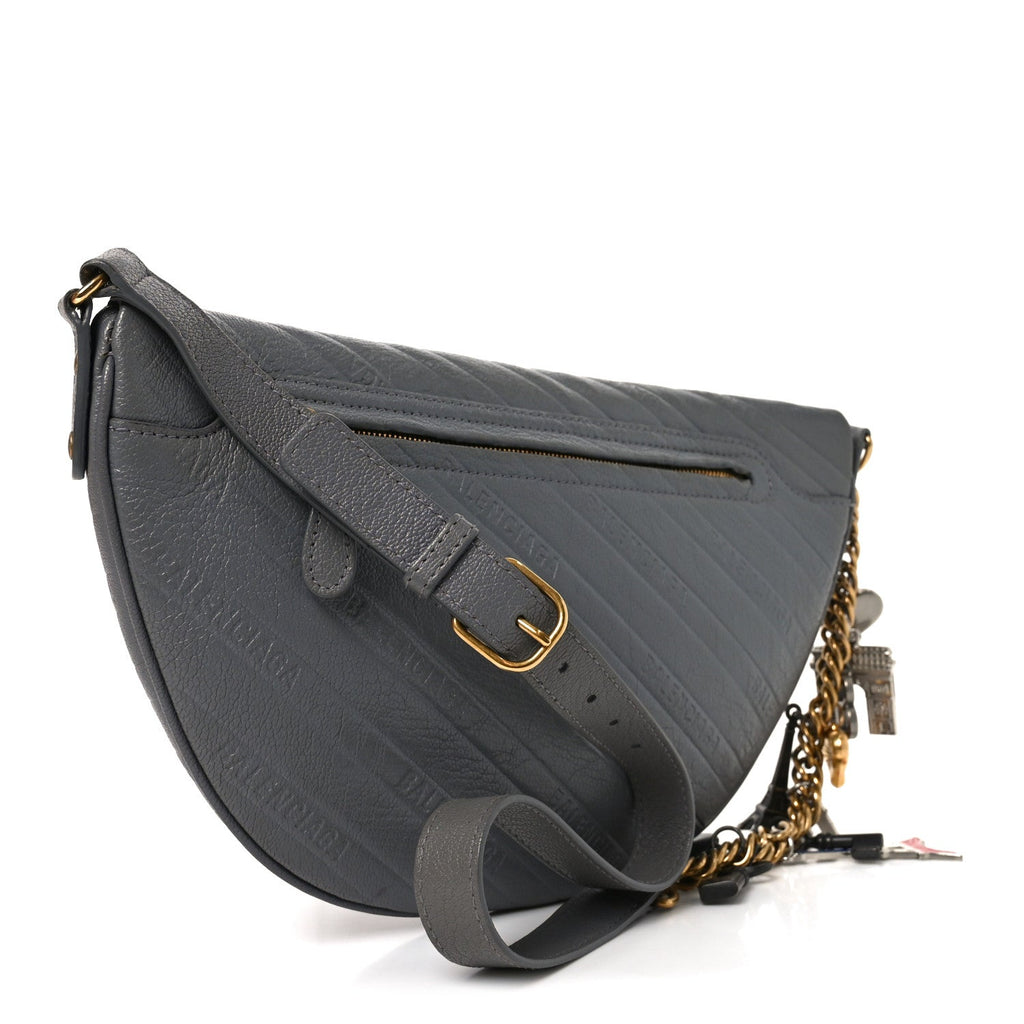 Shiny Goatskin Allover Logo Embossed XS Souvenir Belt Bag Gris
