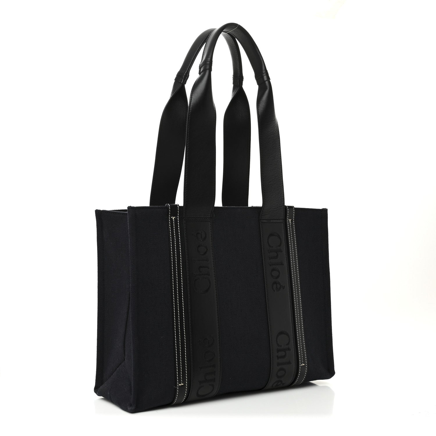 Calfskin Linen Medium Woody Tote Deep Denim
