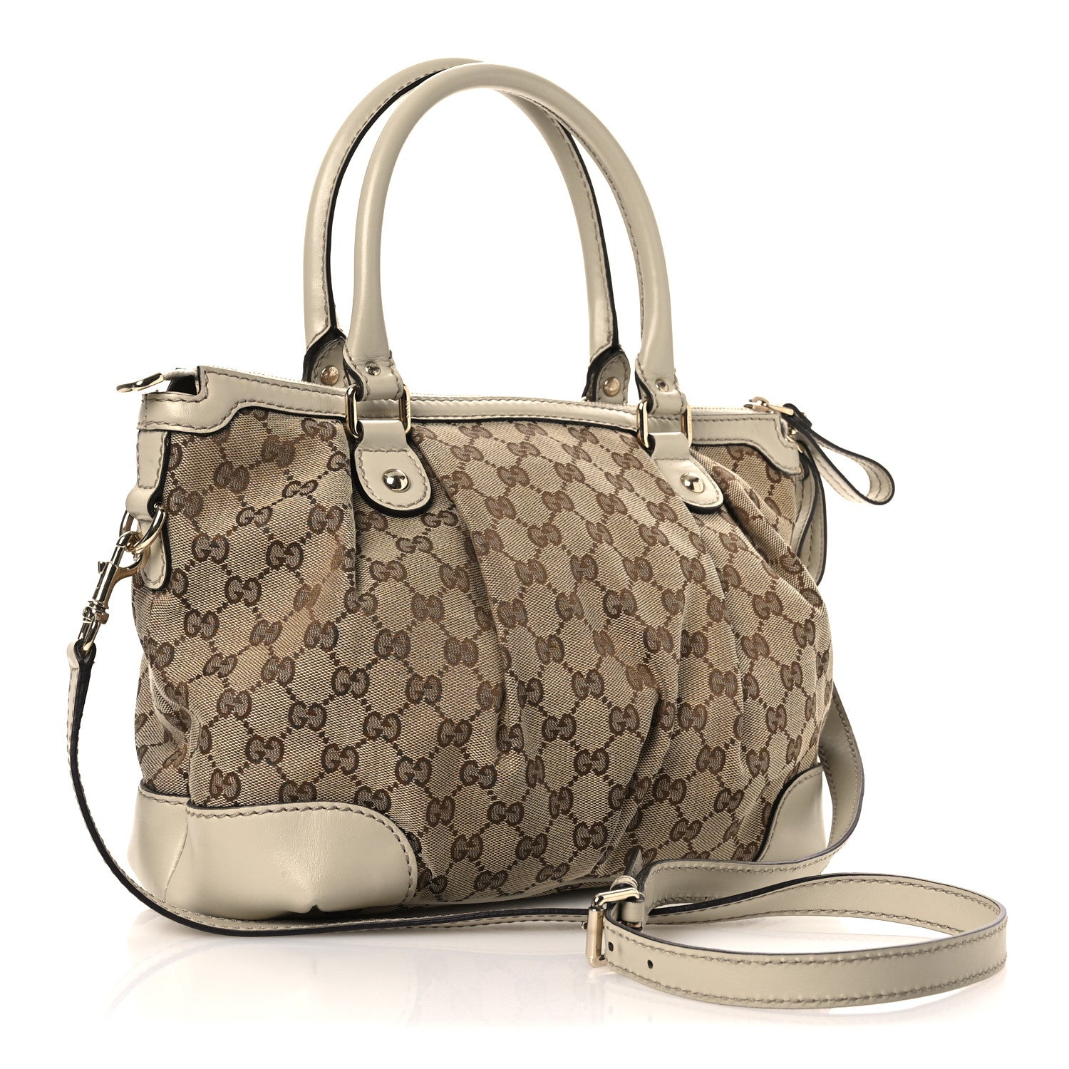 Monogram Margaux Calfskin Medium Sukey Top Handle Bag Beige Ebony Mystic White