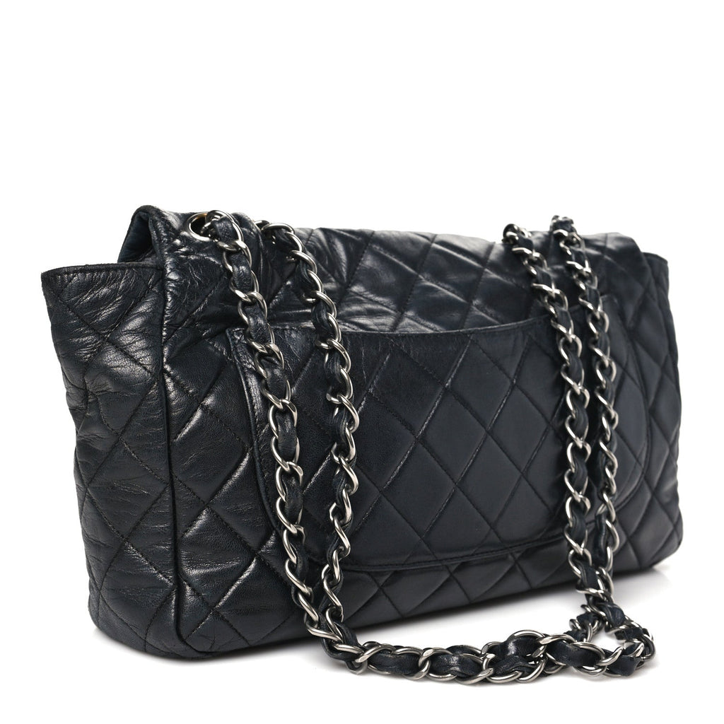 Lambskin Quilted Jumbo Single Flap Black