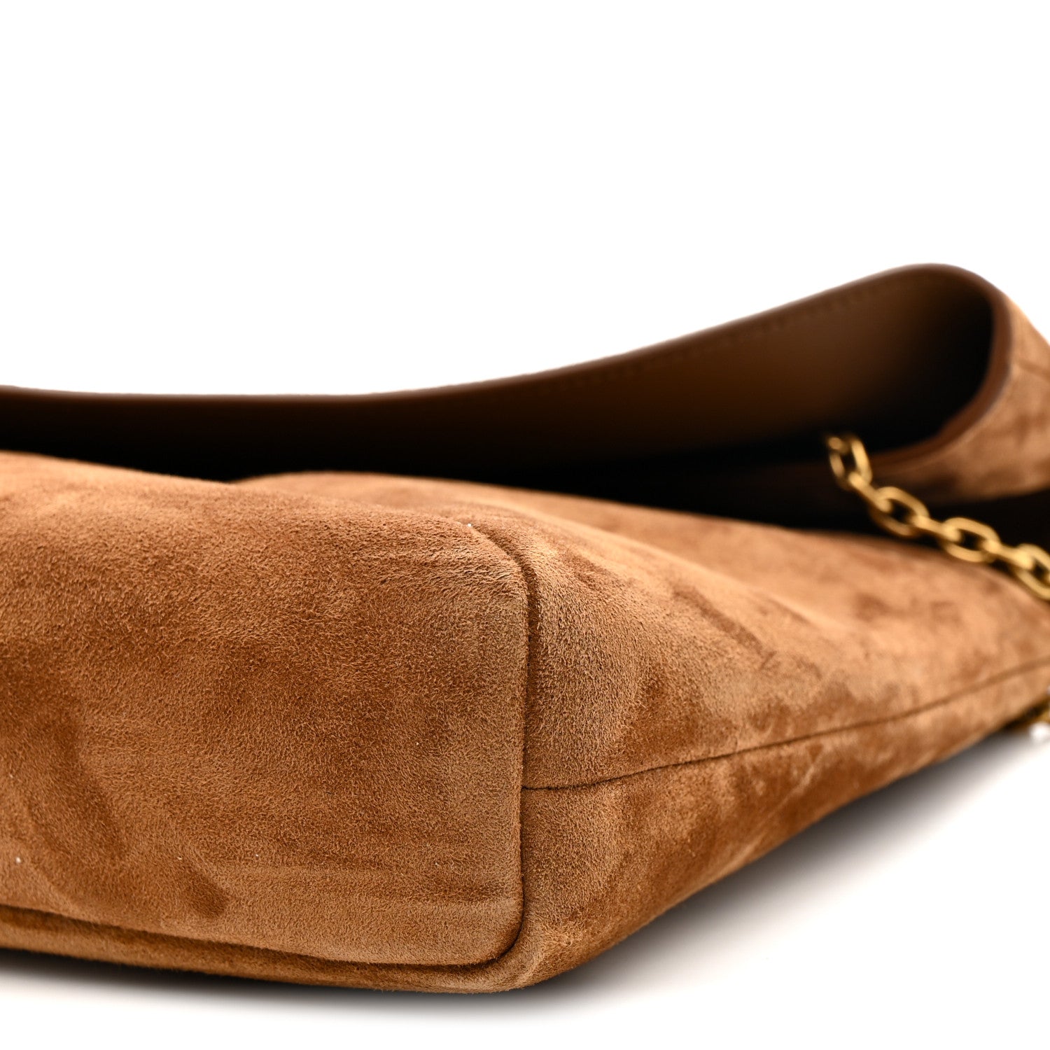Suede Large Cassandre Pouch On Chain Caramel Cognac