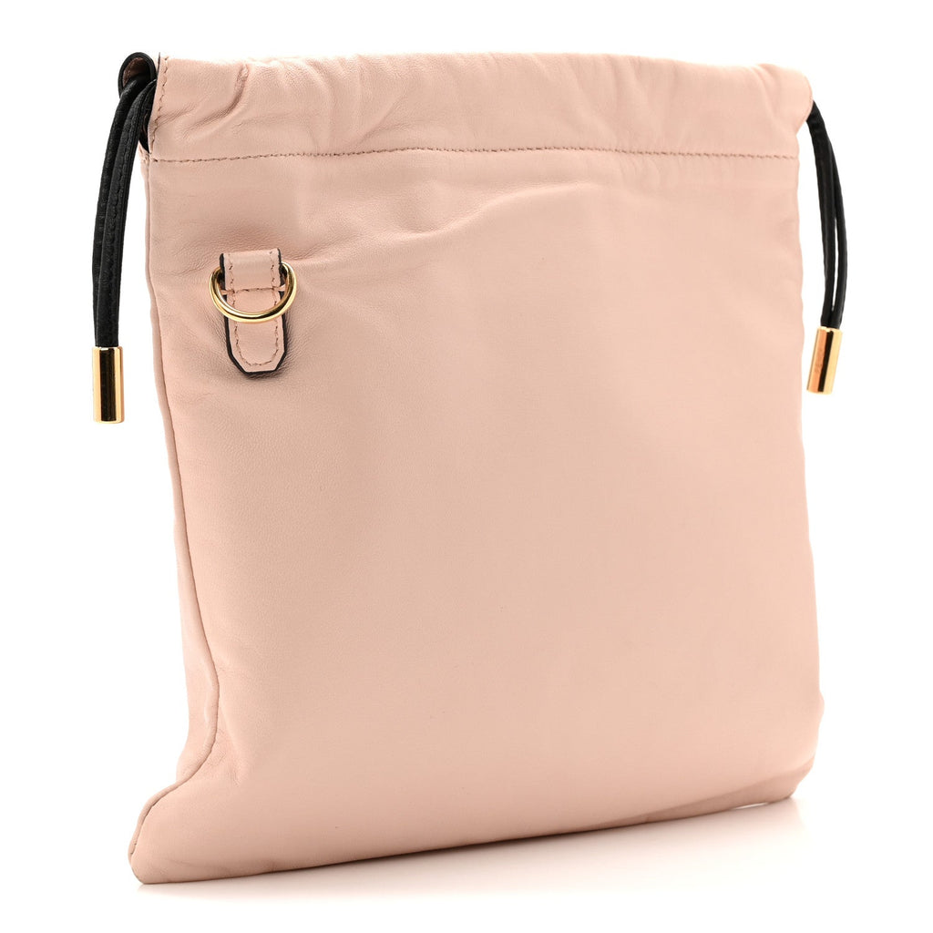 Soft Nappa Logo Small Drawstring Pouch Bag Rosa Quarzo Black