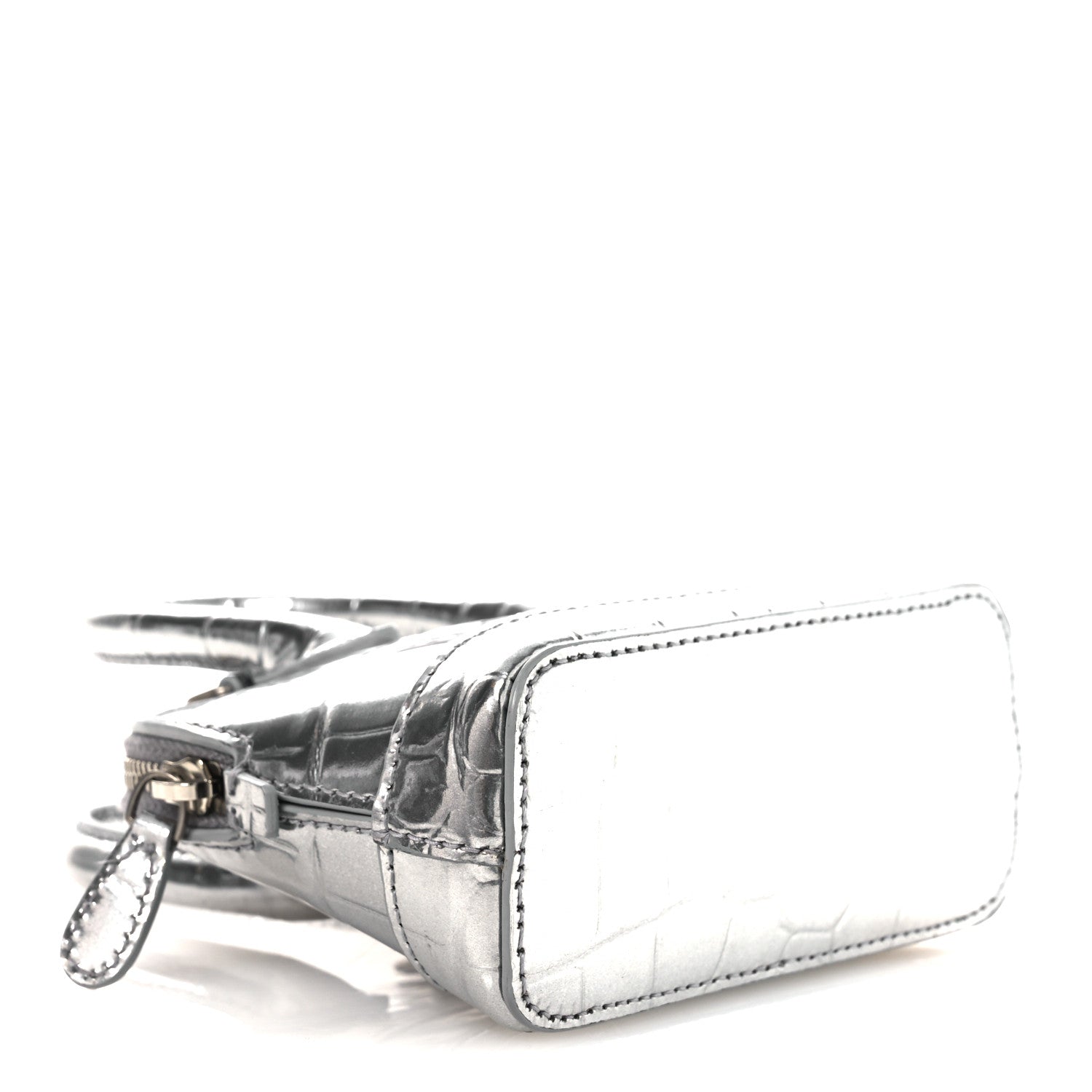 Metallic Calfskin Logo Crocodile Embossed Mini Ville Top Handle Bag Silver Black