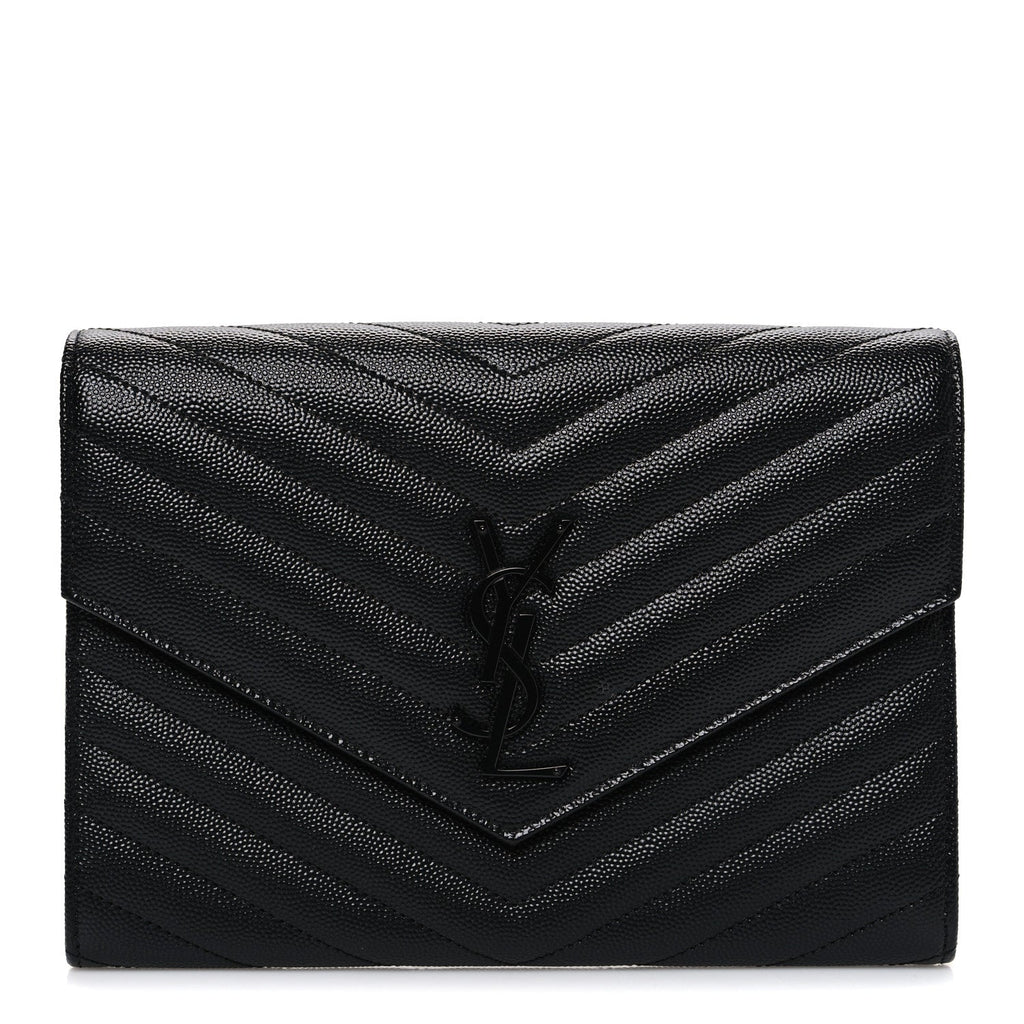 Grain De Poudre Matelasse Chevron Monogram Monochrome Envelope Clutch Black