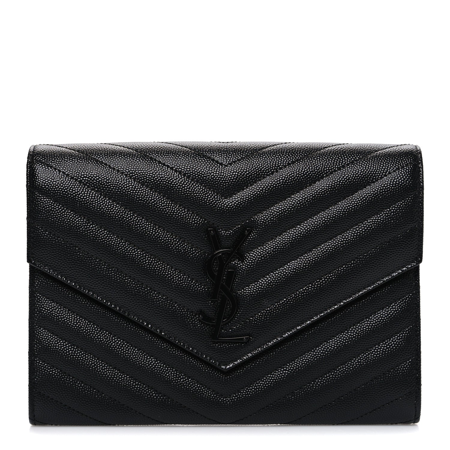 Grain De Poudre Matelasse Chevron Monogram Monochrome Envelope Clutch Black
