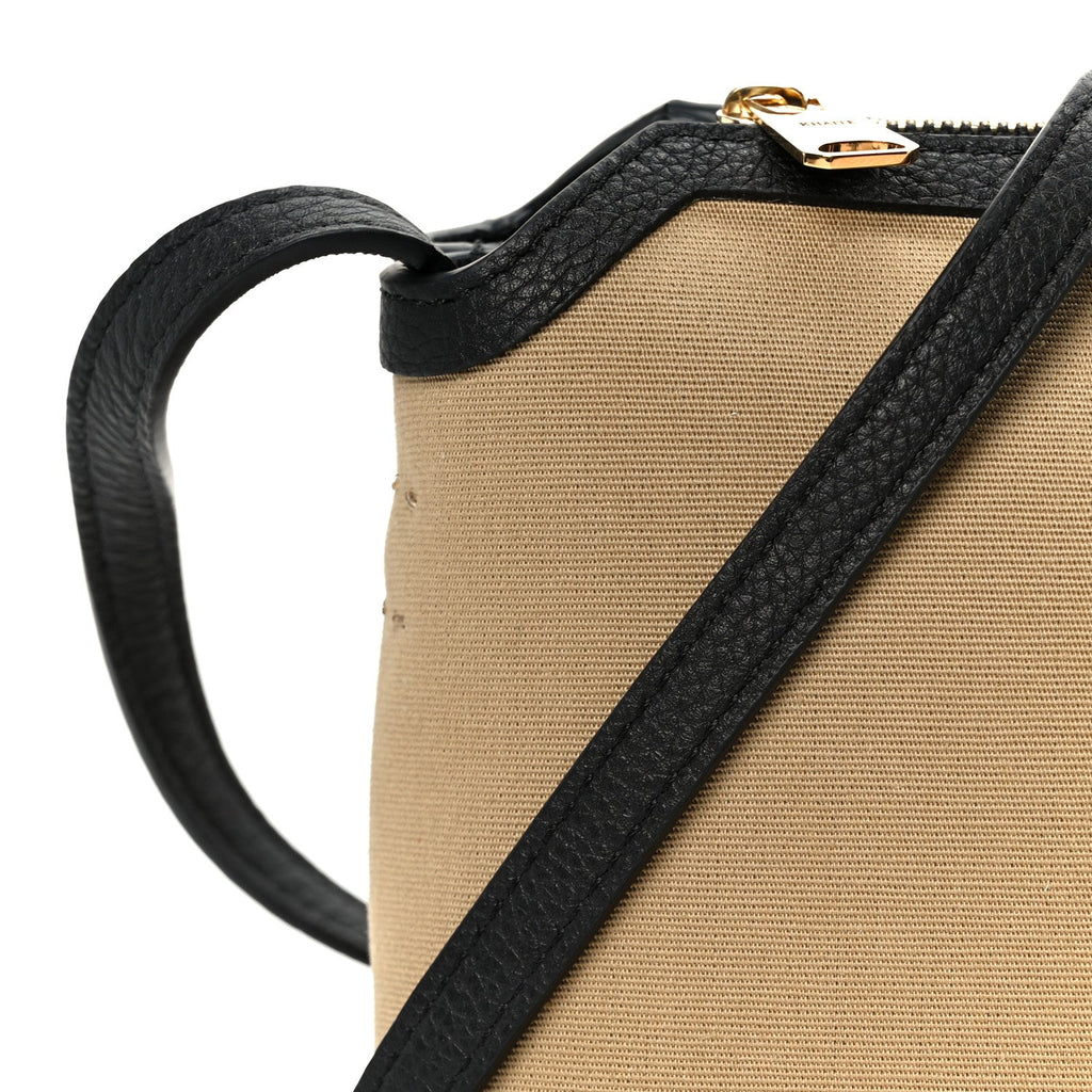 Canvas Calfskin Medium Lina Crossbody Bag Black Honey