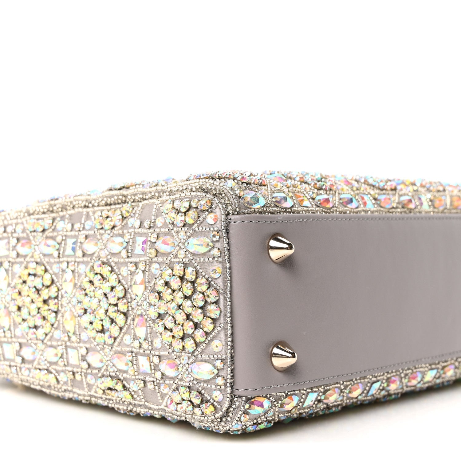 Calfskin Satin Celestial Bead Embroidery Embroidered Small Lady Dior Grey Multicolor