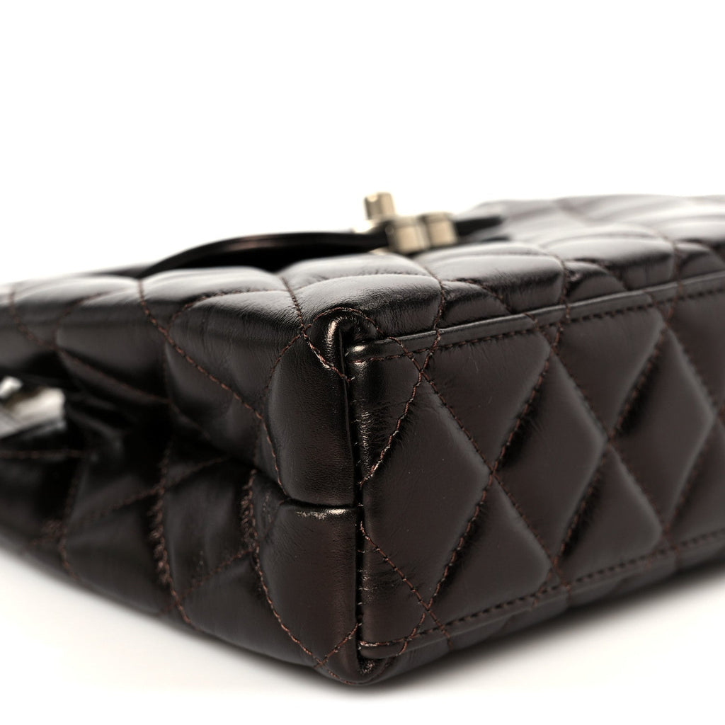 Metallic Aged Calfskin Quilted Nano Kelly Shopper Light Brown