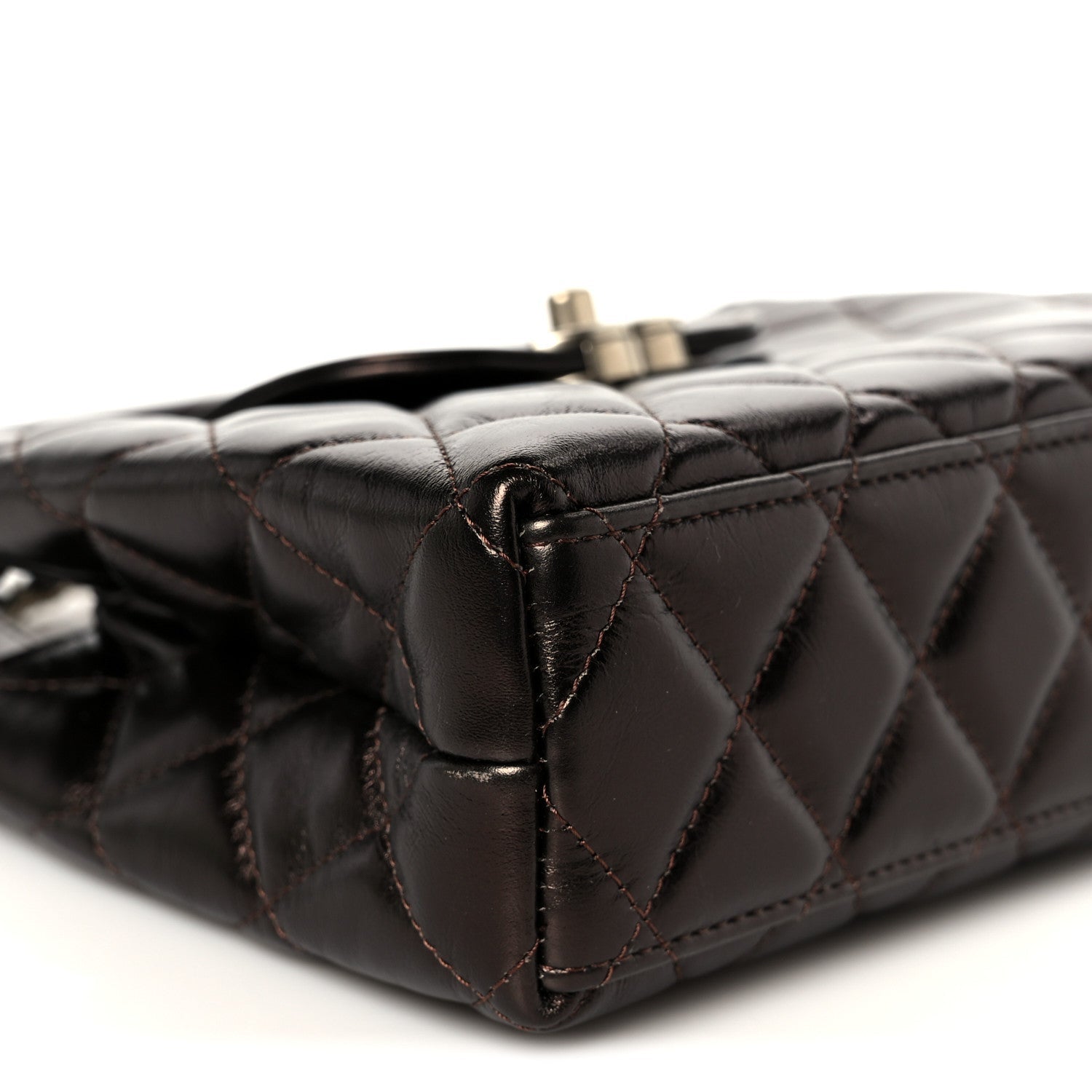 Metallic Aged Calfskin Quilted Nano Kelly Shopper Light Brown
