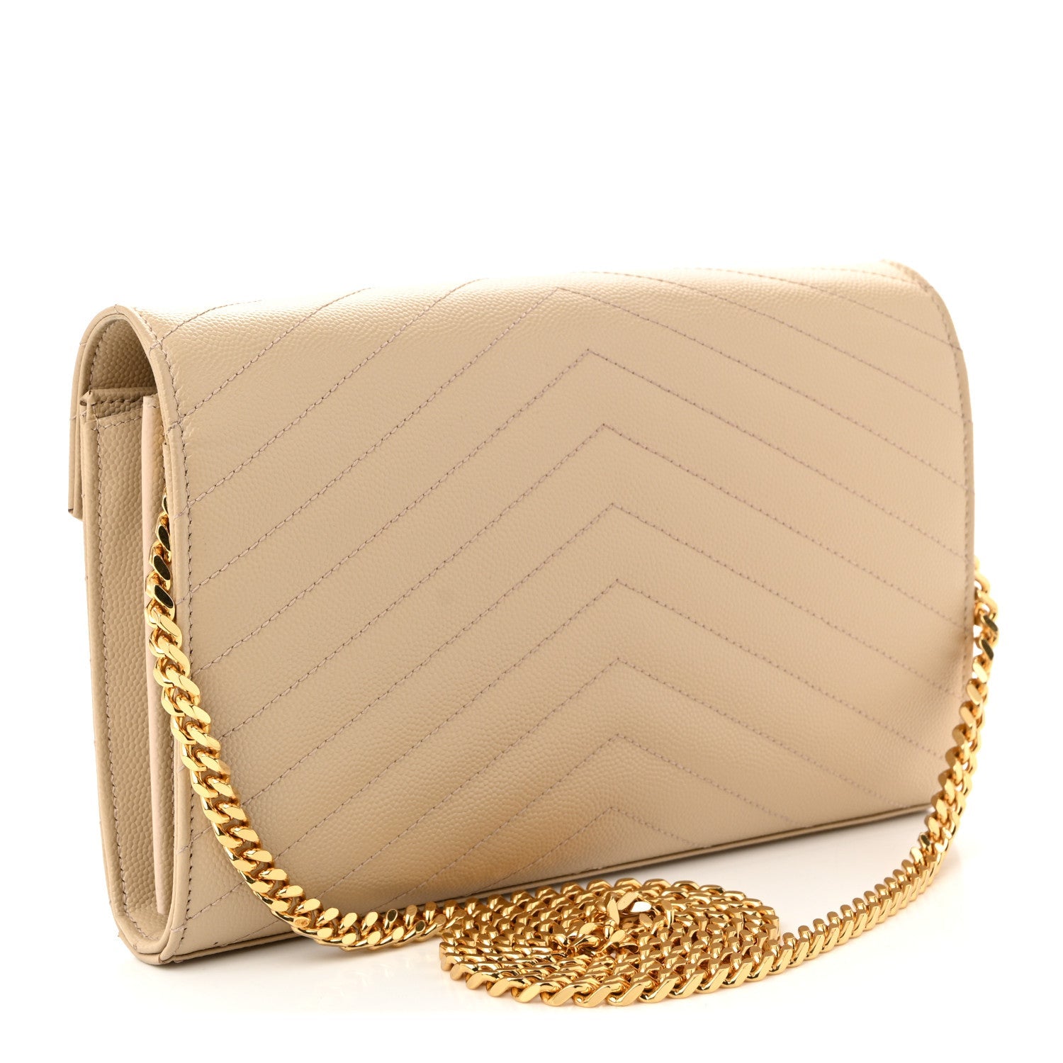 Grain De Poudre Matelasse Chevron Monogram Chain Wallet Nude Powder