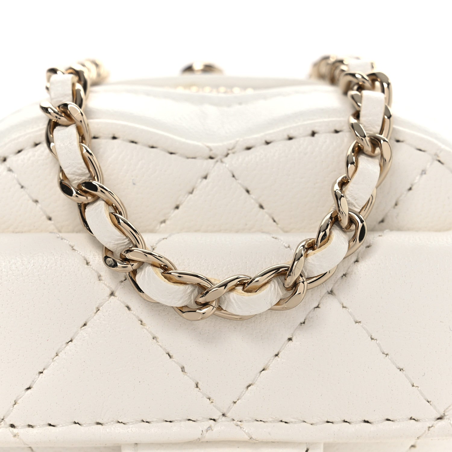 Lambskin Quilted CC In Love Heart Coin Purse With Chain White
