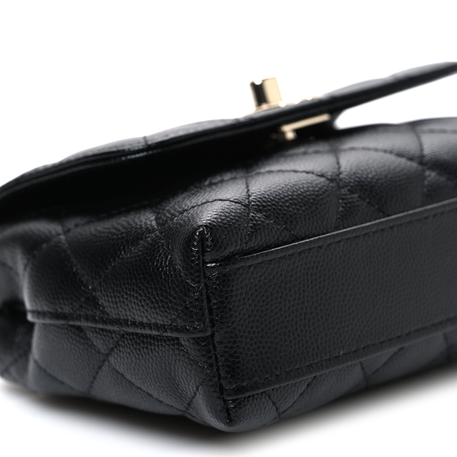 Caviar Quilted Coco Handle Clutch With Chain Black