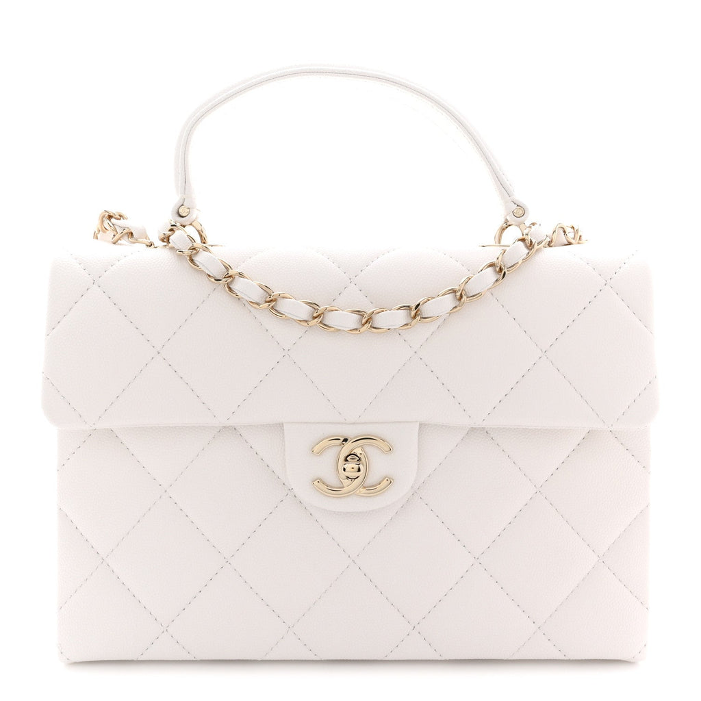 Caviar Quilted Medium Retro Twist Top Handle Flap White