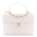 Caviar Quilted Medium Retro Twist Top Handle Flap White