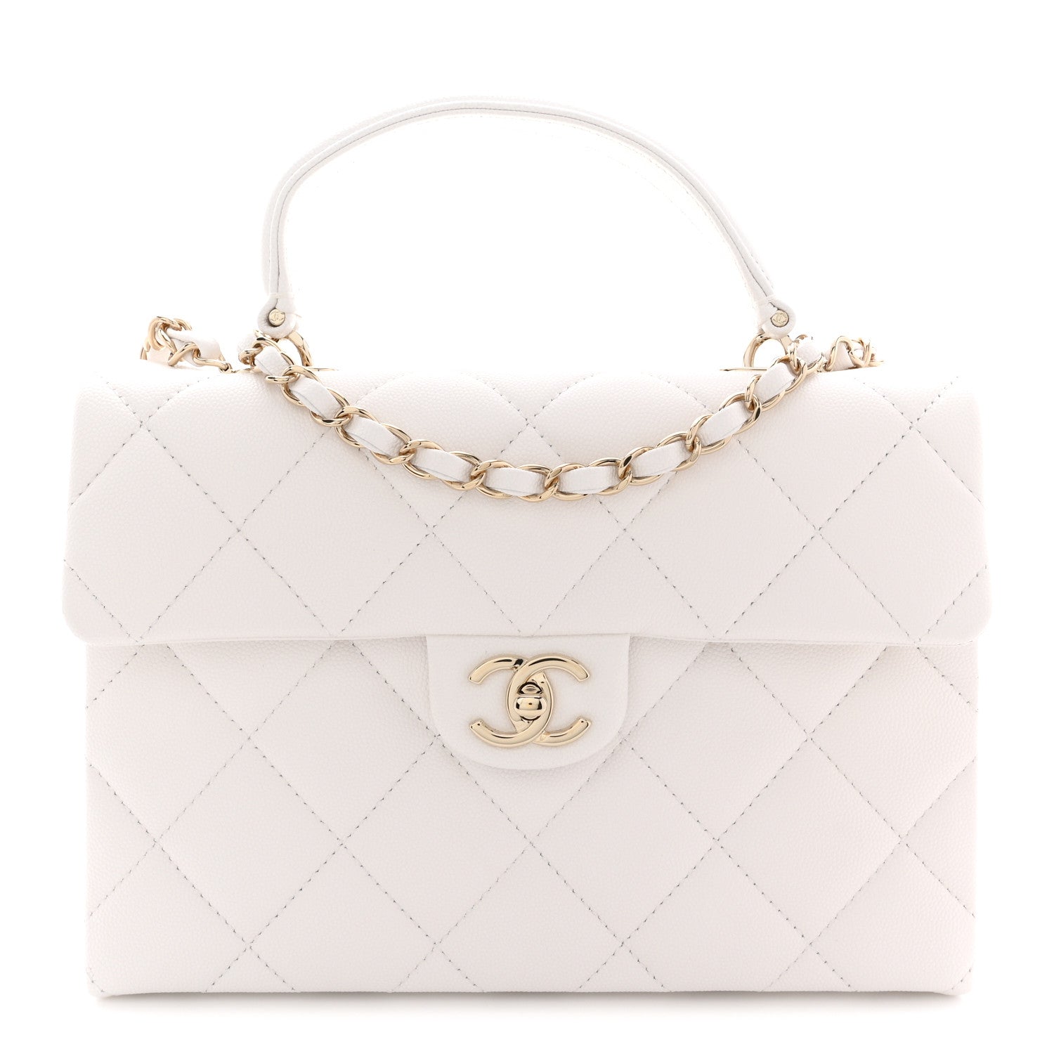 Caviar Quilted Medium Retro Twist Top Handle Flap White