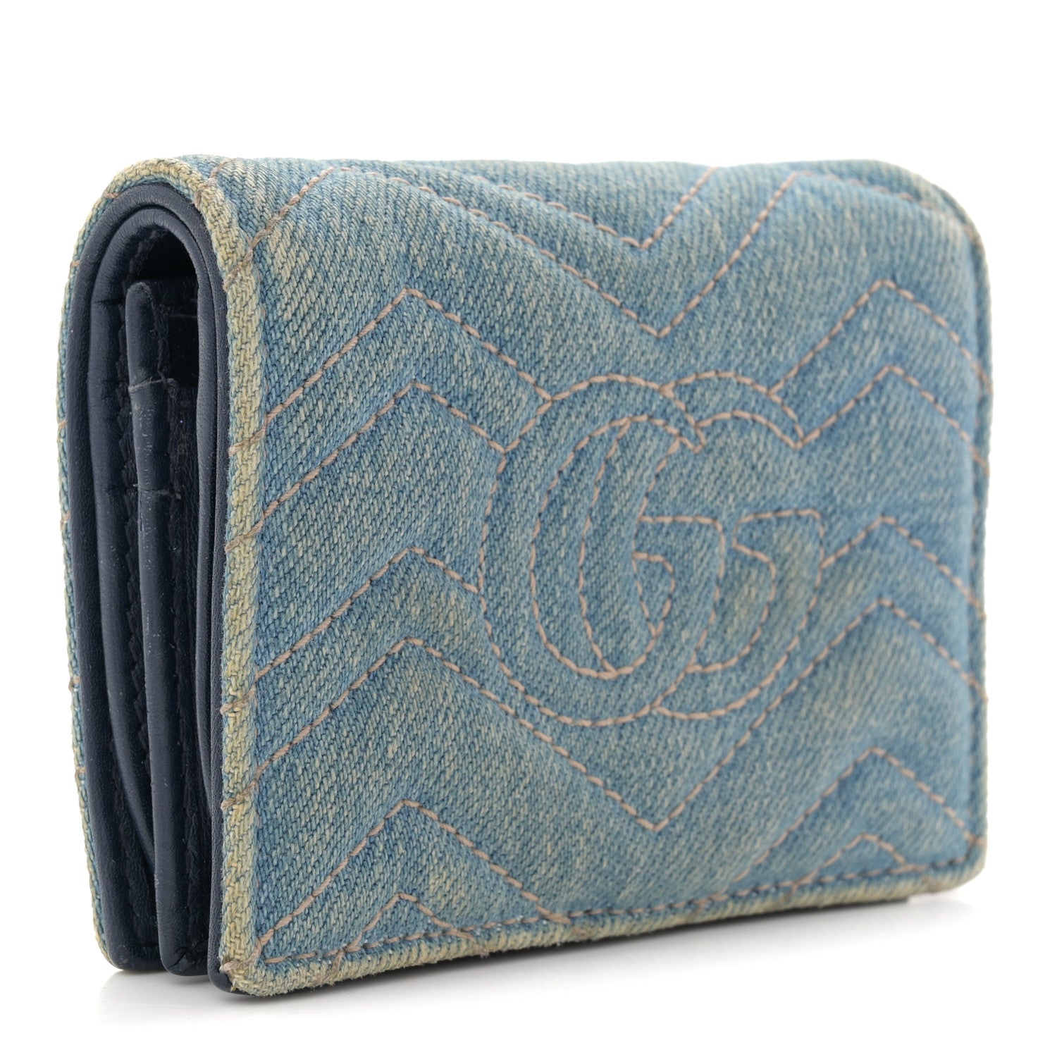 Denim Matelasse Pearly GG Marmont  Case Wallet Blue