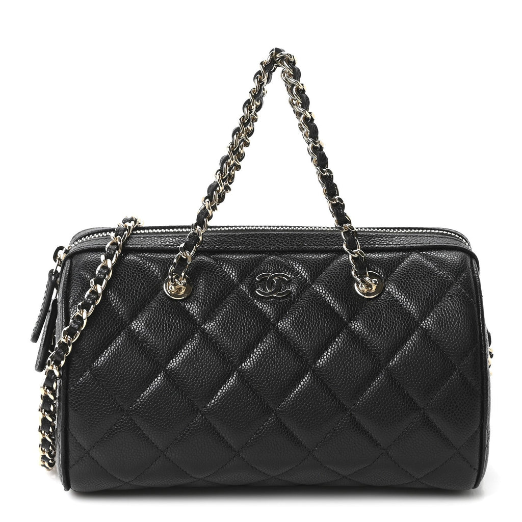 Caviar Quilted Barrel Purse With Chain  Black