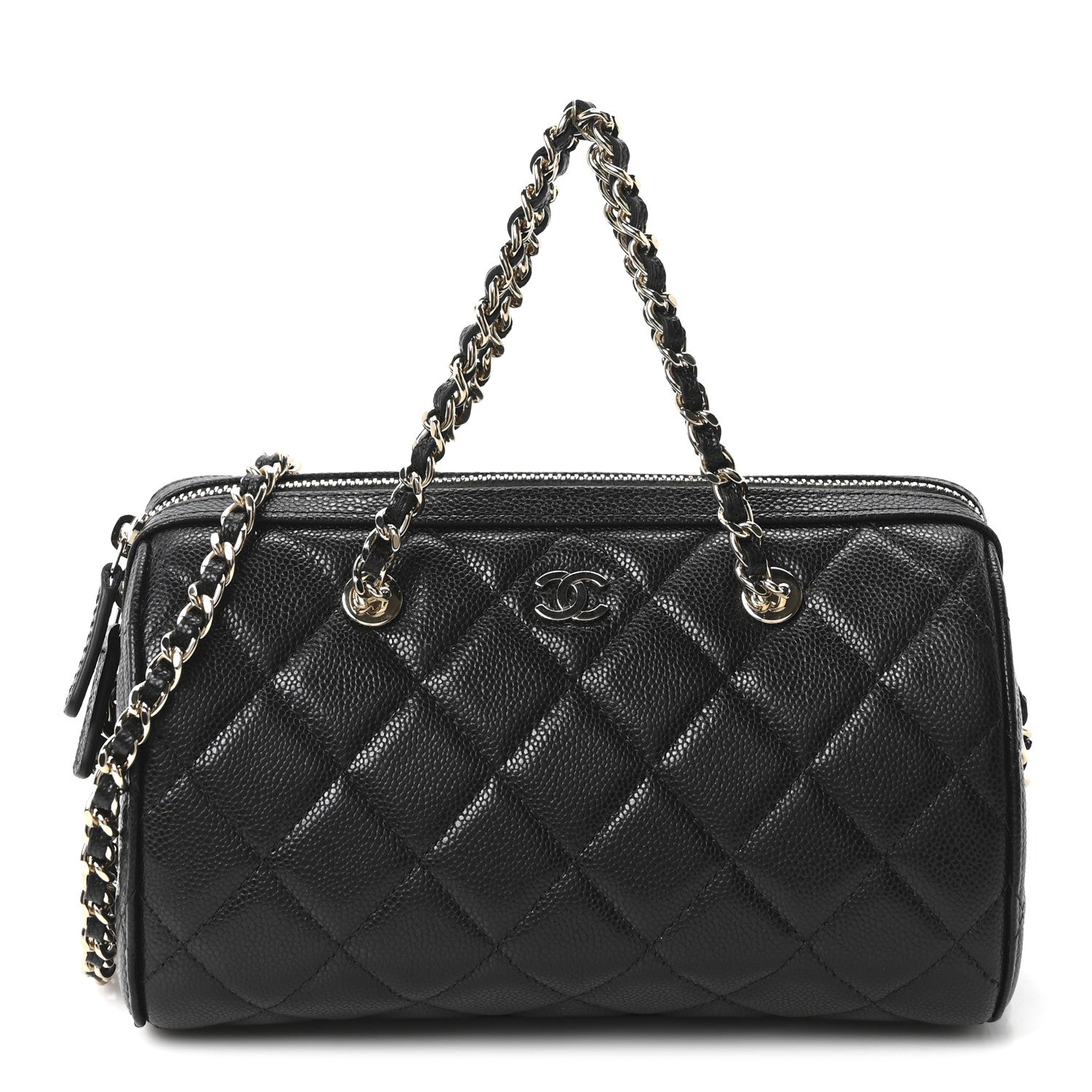 Caviar Quilted Barrel Purse With Chain  Black