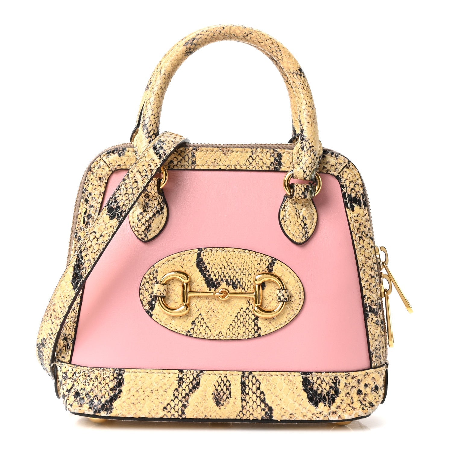 Snakeskin Boarded Plutone Calfskin Mini Horsebit 1955 Top Handle Bag Wild Rose Beige