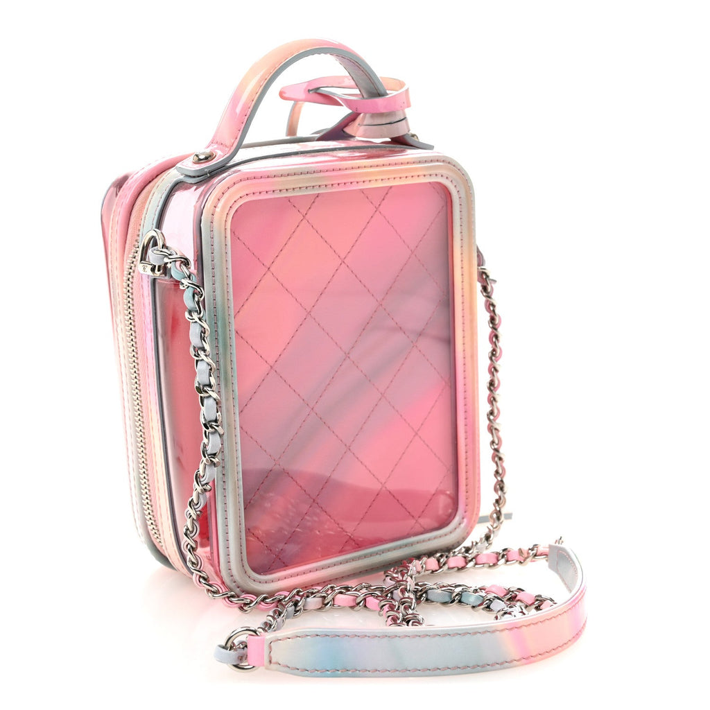 PVC Patent Calfskin Patent Lambskin Vertical Vanity Case Pink