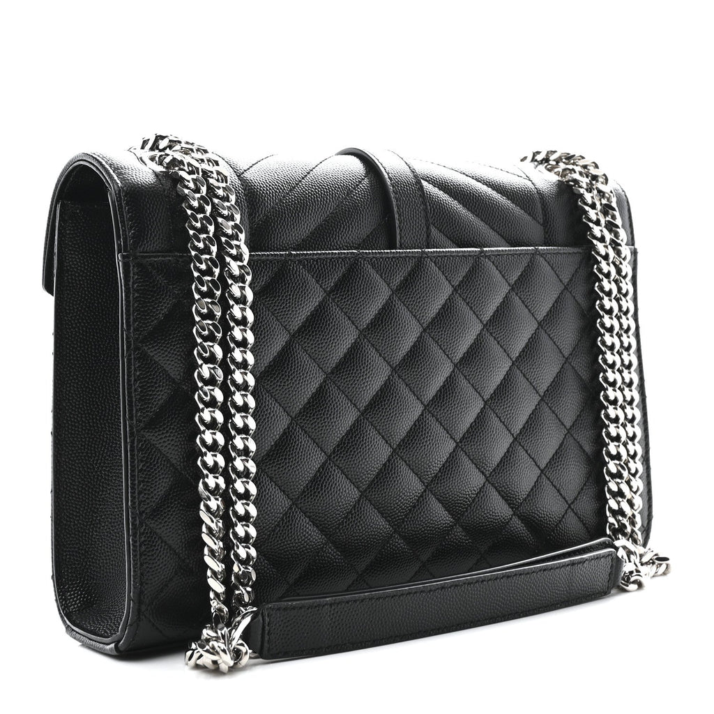 Grain De Poudre Textured Mixed Matelasse Triquilt Medium Monogram Satchel Black