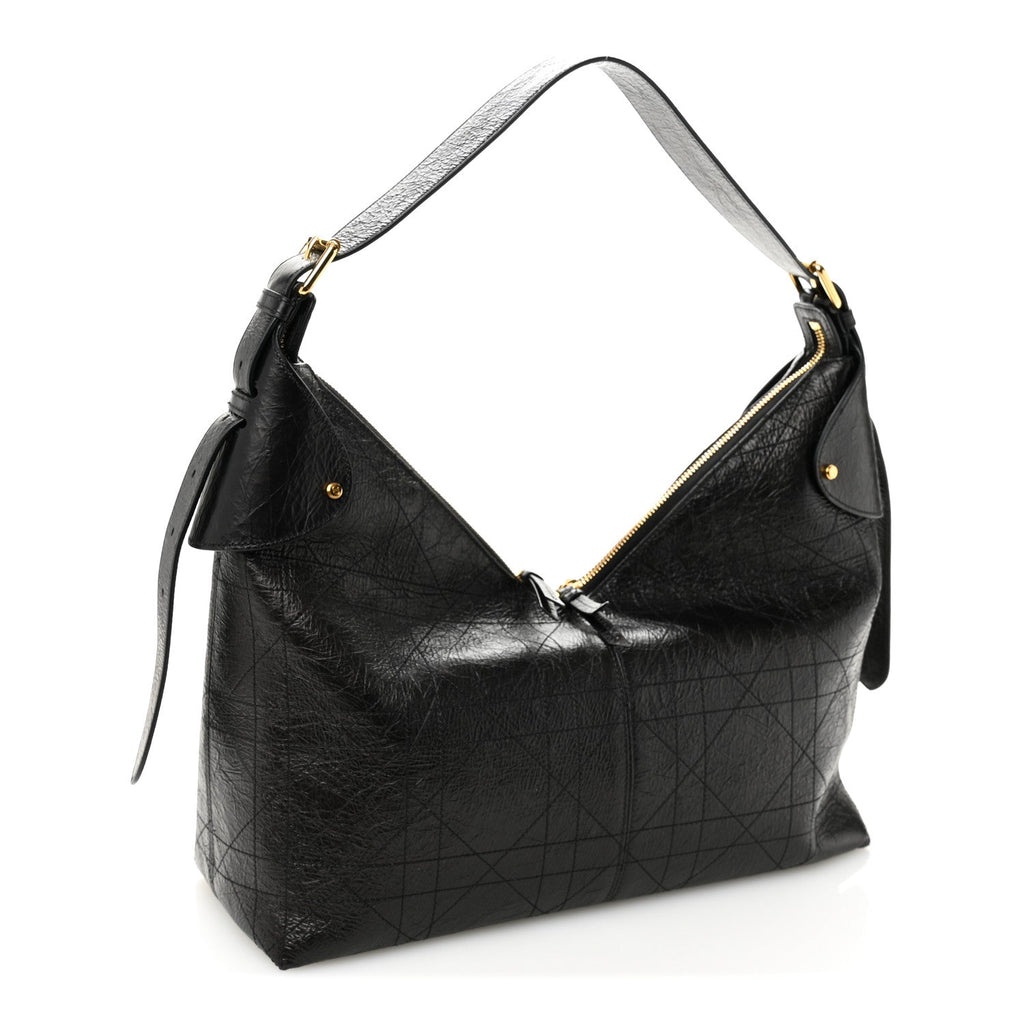 Crinkled Calfskin Macrocannage Large Voyage Bag Black