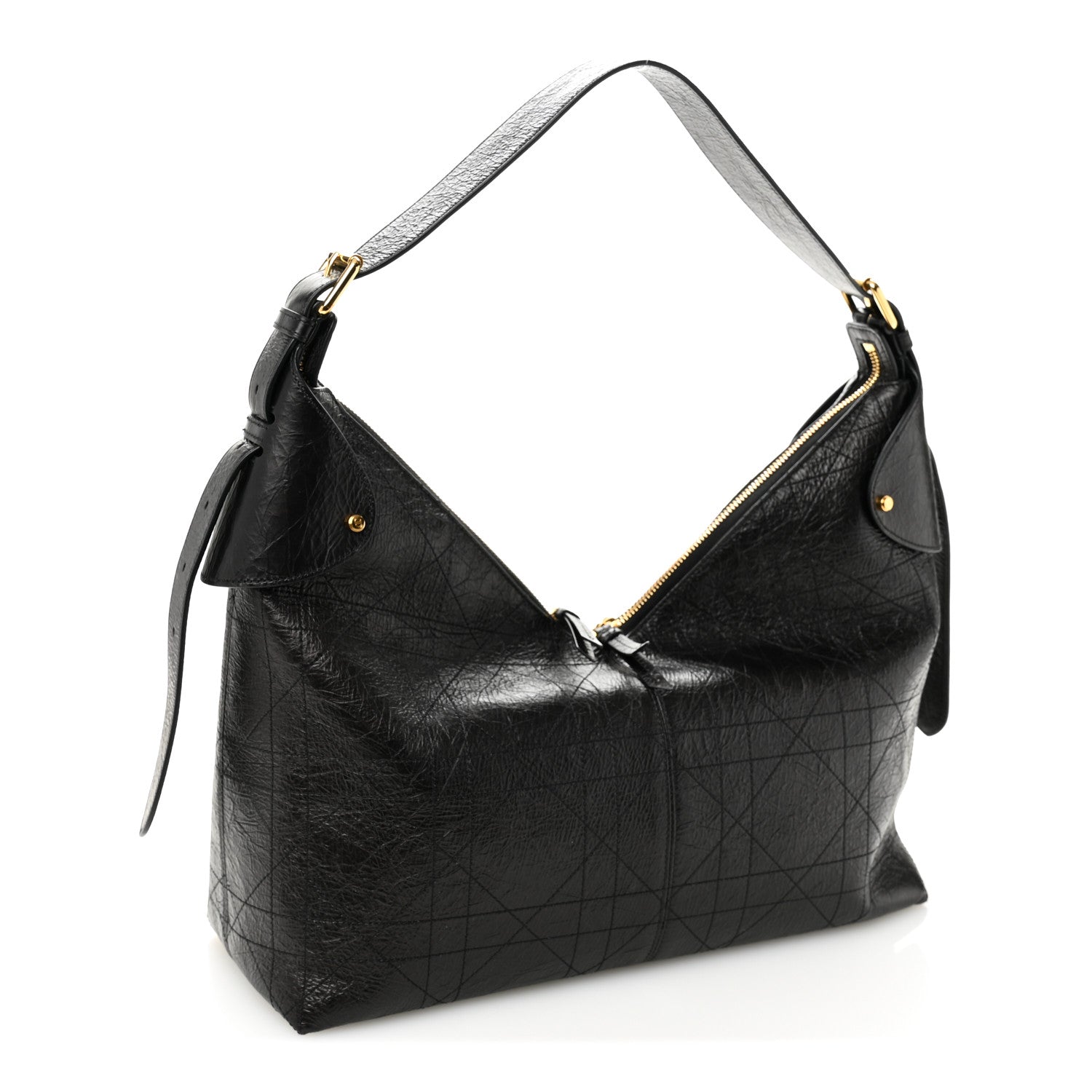 Crinkled Calfskin Macrocannage Large Voyage Bag Black