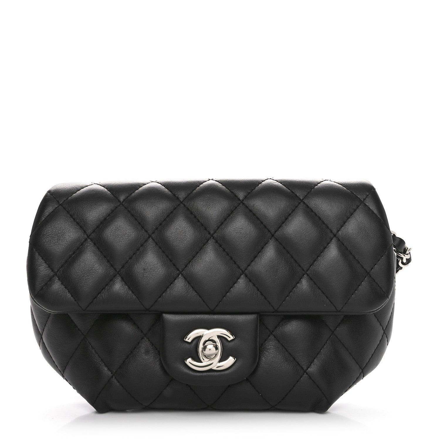 Calfskin Quilted CC Uniform Flap Belt Bag Black
