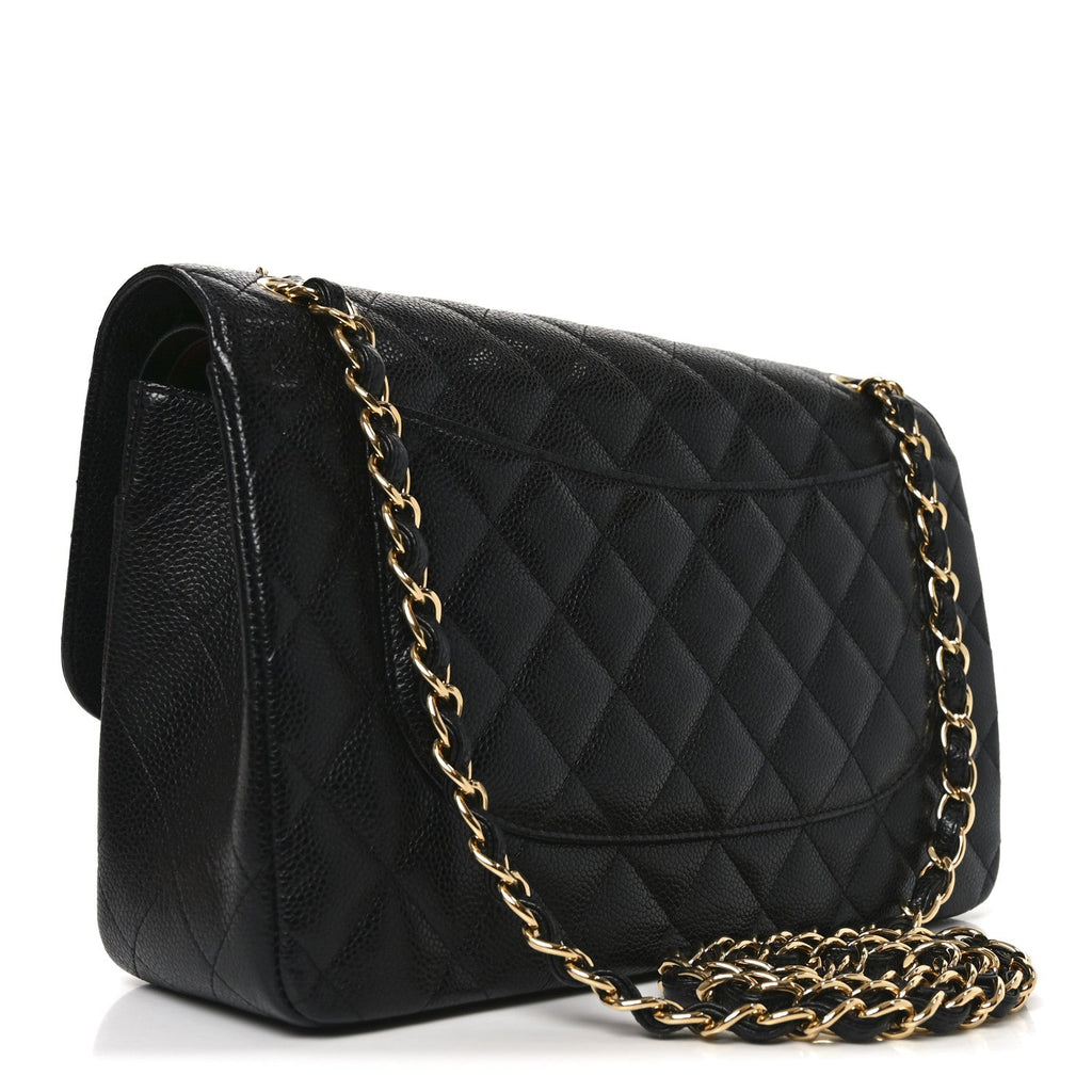Caviar Quilted Jumbo Double Flap Black