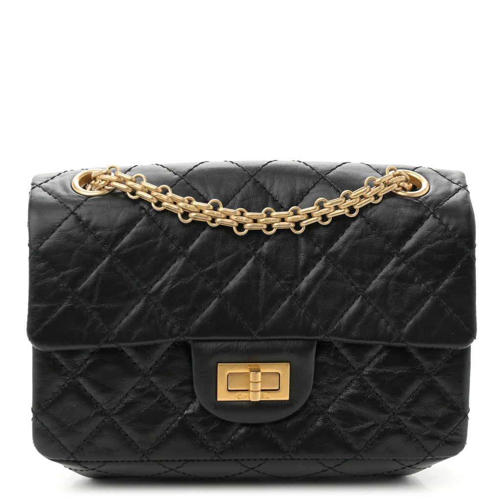 Aged Calfskin Quilted 2.55 Reissue Mini Flap Black