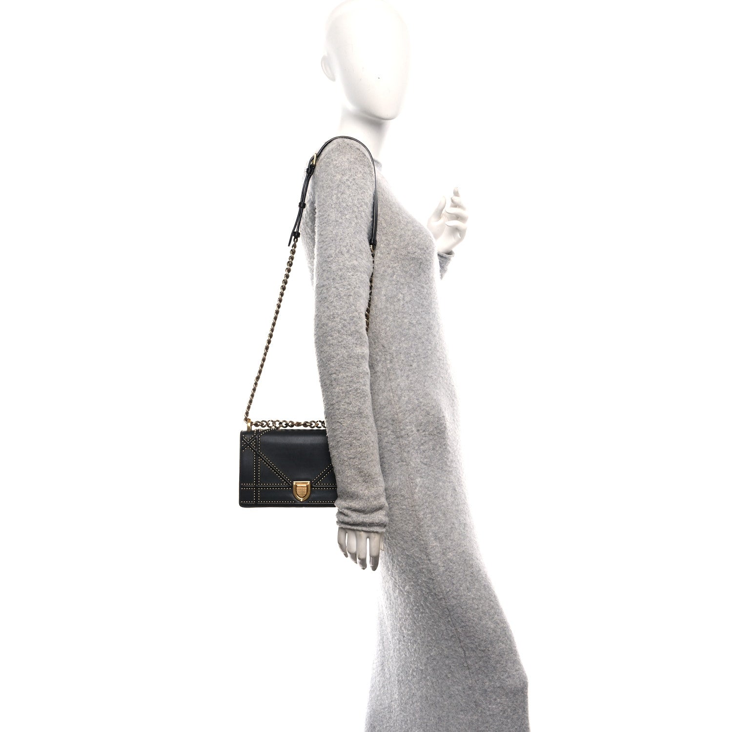 Lambskin Studded Medium Diorama Flap Bag Black
