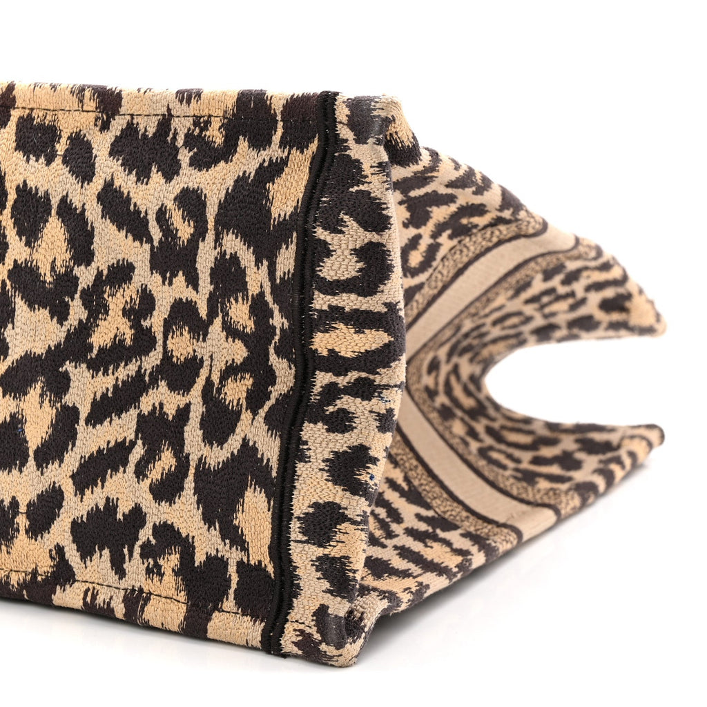 Canvas Mizza Embroidered Large Leopard Book Tote Beige