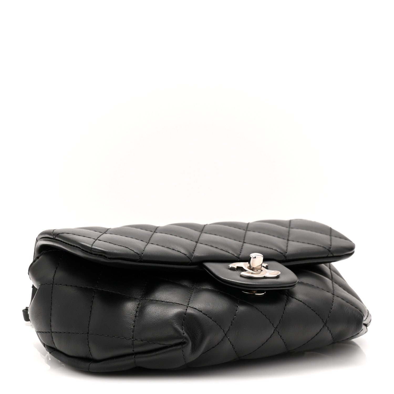 Calfskin Quilted CC Uniform Flap Belt Bag Black